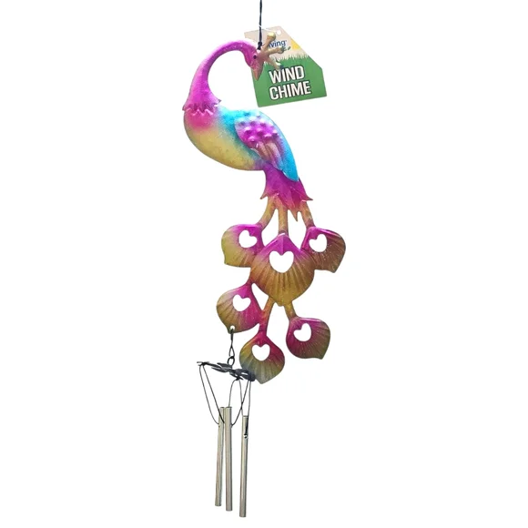 NWT Peacock Wind Chime Rustic Metal Garden Patio Outdoor Yard Home Decor Bells - Picture 3 of 13